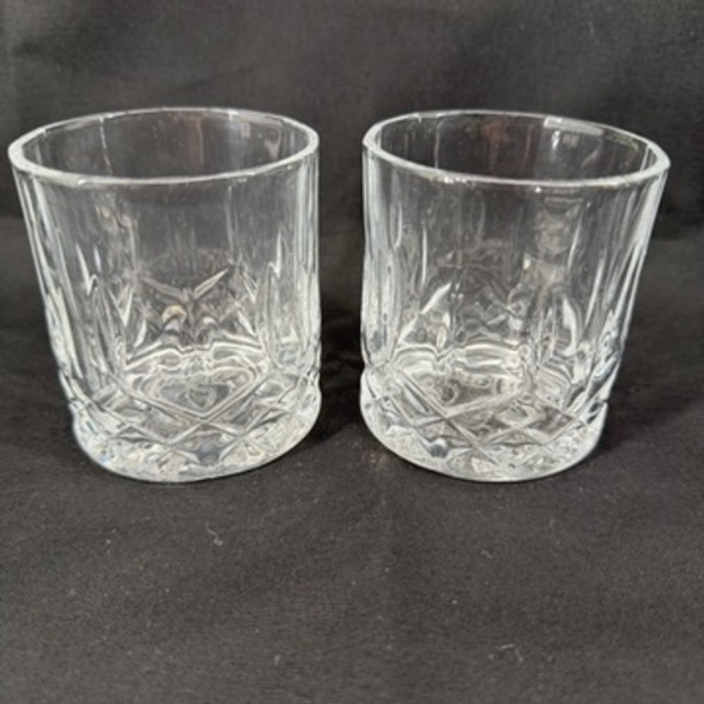 Jim Beam Black Whiskey Rocks Glasses Set of 2 Diamond Cut Clear Glass Lowball
